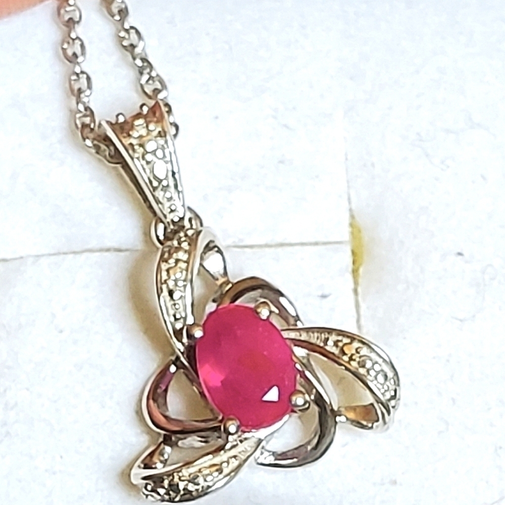 Ruby Triangle Pendant Necklace Platinum Over Sterling Silver